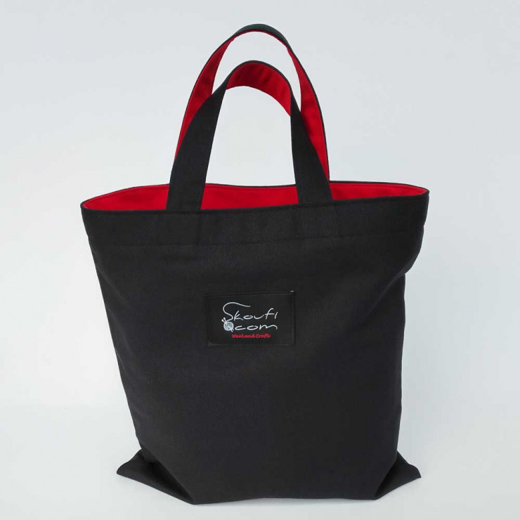 Υφασμάτινη τσάντα -Tote Bag 100% Cotton OEKO TEX 100- Μαύρη-Κόκκινη-Διαστάσεις cm: 30χ31(με επιλογή διαστάσεων και εσωτερικού χρώματος)