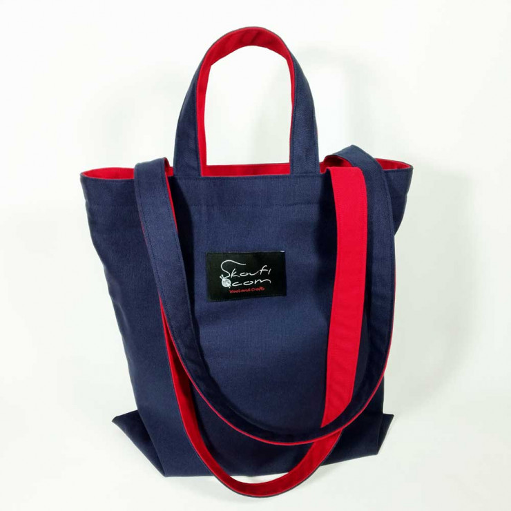 Υφασμάτινη τσάντα -Tote Bag 100% Cotton OEKO TEX 100- Μπλε-Κόκκινη-Διαστάσεις cm: 33χ38
