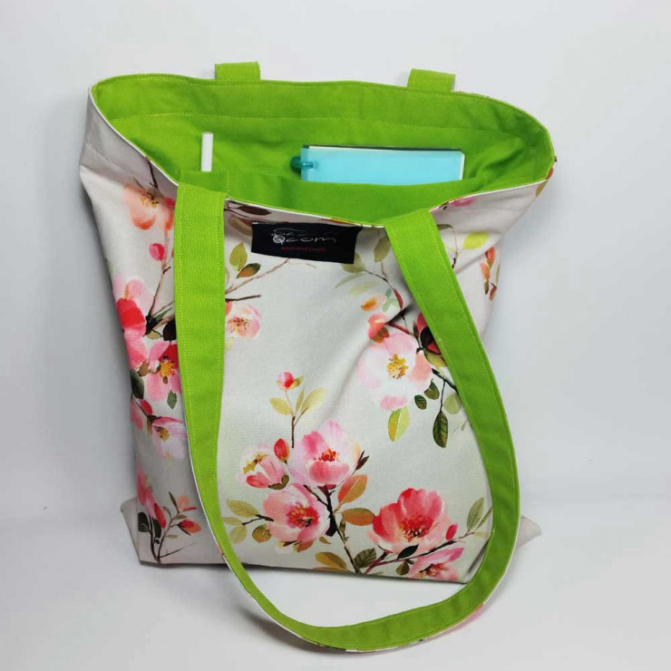 Υφασμάτινη τσάντα Tote Bag 100% Cotton OEKO TEX 100-Wild Roses in Lime-Διαστάσεις cm: 33χ38 (με επιλογές)