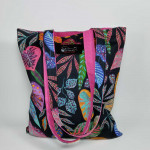 Υφασμάτινη τσάντα Tote Bag 100% Cotton OEKO TEX 100-Χρωματιστά-Φύλλα-Μαύρο-Φούξια-Διαστάσεις cm: 33χ38  (με επιλογές )