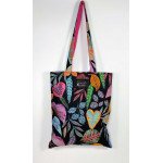 Υφασμάτινη τσάντα Tote Bag 100% Cotton OEKO TEX 100-Χρωματιστά-Φύλλα-Μαύρο-Φούξια-Διαστάσεις cm: 33χ38  (με επιλογές )