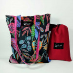 Υφασμάτινη τσάντα Tote Bag 100% Cotton OEKO TEX 100-Χρωματιστά-Φύλλα-Μαύρο-Φούξια-Διαστάσεις cm: 33χ38  (με επιλογές )