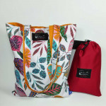 Υφασμάτινη τσάντα Tote Bag 100% Cotton OEKO TEX 100-Χρωματιστά-Φύλλα-Λευκό-Ώχρα-Διαστάσεις cm: 33χ38  (με επιλογές )