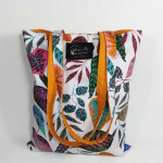 Υφασμάτινη τσάντα Tote Bag 100% Cotton OEKO TEX 100-Χρωματιστά-Φύλλα-Λευκό-Ώχρα-Διαστάσεις cm: 33χ38  (με επιλογές )