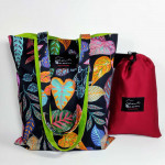 Υφασμάτινη τσάντα Tote Bag 100% Cotton OEKO TEX 100-Χρωματιστά-Φύλλα-Μαύρο-Lime-Διαστάσεις cm: 33χ38  