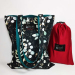 Υφασμάτινη Tote Bag 100% Βαμβακερή (OEKO-TEX) | Μαύρο Φύλλα Ευκάλυπτου | Επένδυση: Πετρόλ Σκούρο | Διαστάσεις: 33x38 cm