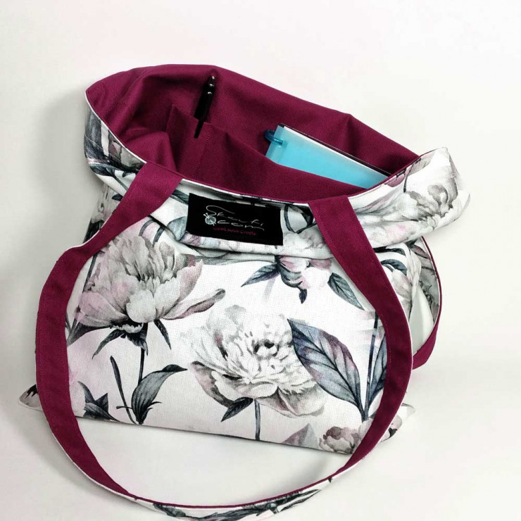 Υφασμάτινη Tote Bag 100% Βαμβακερή (OEKO-TEX) | Σχ΄΄έδιο: Ντάλιες | Επένδυση: Μωβ | Διαστάσεις: 33x38 cm | Με Επιλογές Χρωμάτων