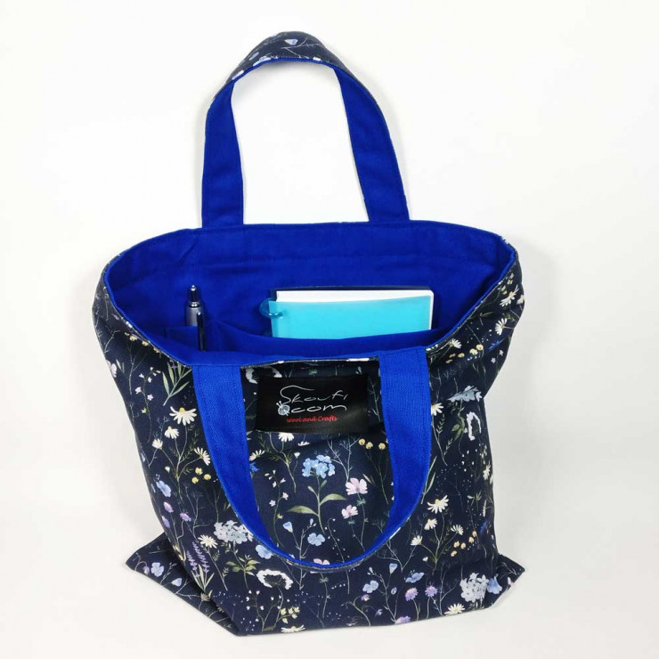 Υφασμάτινη Tote Bag 100% Βαμβακερή (OEKO-TEX) | Λουλουδάκια Μπλε | Επένδυση: Μπλε Κοβαλτίου | Διαστάσεις: 30x31 cm | Με Επιλογές χρωμάτων