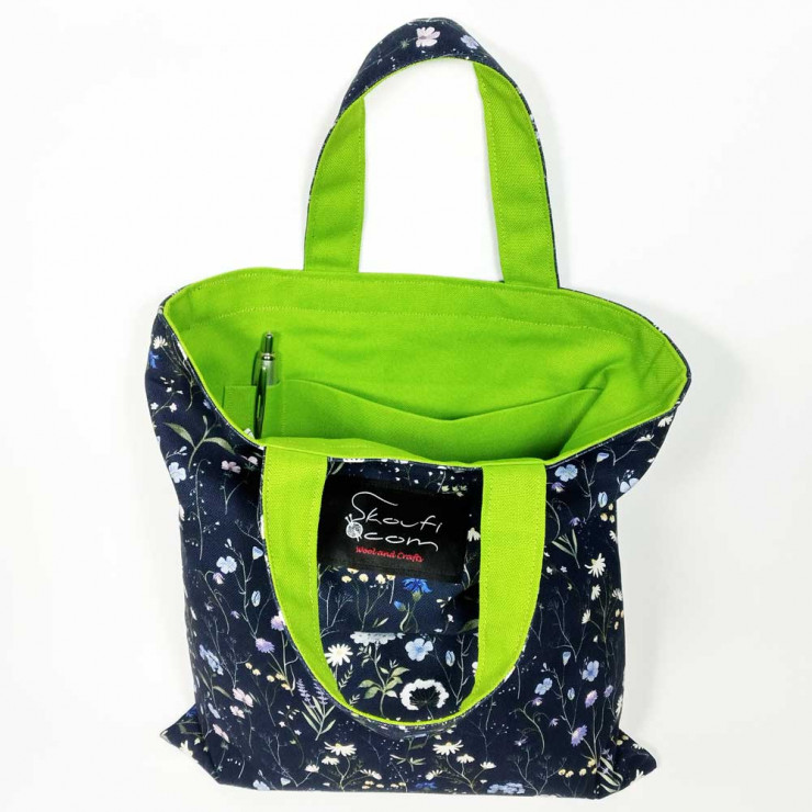 Υφασμάτινη Tote Bag 100% Βαμβακερή (OEKO-TEX) | Λουλουδάκια Μπλε | Επένδυση: Lime | Διαστάσεις: 30x31 cm | Με Επιλογές χρωμάτων
