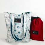 Υφασμάτινη Tote Bag 100% Βαμβακερή (OEKO-TEX) | Σχέδιο: Φύλλα Ευκάλυπτου σε Ζαχαρί | Επένδυση: Πετρόλ Σκούρο | Διαστάσεις: 33x38 cm