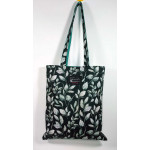 Υφασμάτινη Tote Bag 100% Βαμβακερή (OEKO-TEX) | Σχέδιο: Ασημοπράσινα Φύλλα σε Ανθρακί | Επένδυση: Σμαραγδί | Διαστάσεις: 33x38 cm