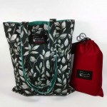 Υφασμάτινη Tote Bag 100% Βαμβακερή (OEKO-TEX) | Σχέδιο: Ασημοπράσινα Φύλλα σε Ανθρακί | Επένδυση: Σμαραγδί | Διαστάσεις: 33x38 cm