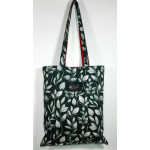Υφασμάτινη Tote Bag 100% Βαμβακερή (OEKO-TEX) | Σχέδιο: Ασημοπράσινα Φύλλα σε Ανθρακί | Επένδυση: Κόκκινο Βοργουνδίας | Διαστάσεις: 33x38 cm