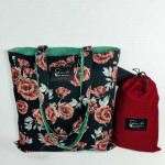 Υφασμάτινη Tote Bag 100% Βαμβακερή (OEKO-TEX) | Σχέδιο: Παιώνιες | Επένδυση: Σμαραγδί | Διαστάσεις: 38x38 cm