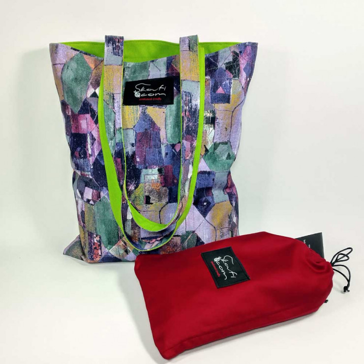 Υφασμάτινη Tote Bag 100% Βαμβακερή (OEKO-TEX) | Σχέδιο: Αφηρημένα Πολύχρωμη | Επένδυση: Lime | Διαστάσεις: 33x38 cm