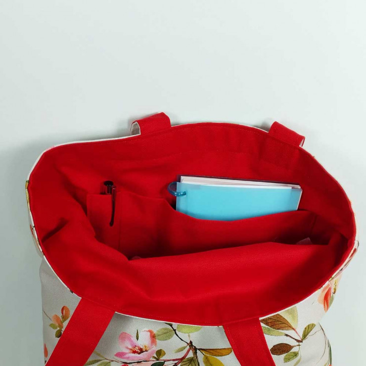 Υφασμάτινη Tote Bag 100% Βαμβακερή (OEKO-TEX) | Σχέδιο: Άγρια Τριαντάφυλλα | Επένδυση: Κόκκινο | Διαστάσεις: 33x38 cm
