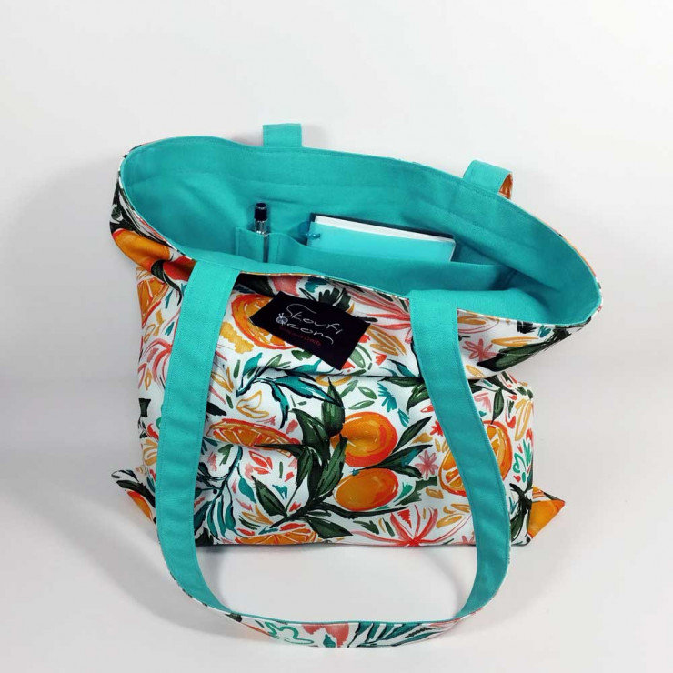 Υφασμάτινη Tote Bag 100% Βαμβακερή (OEKO-TEX) | Σχέδιο: Πορτοκάλια | Επένδυση: Aqua | Διαστάσεις: 38x38 cm