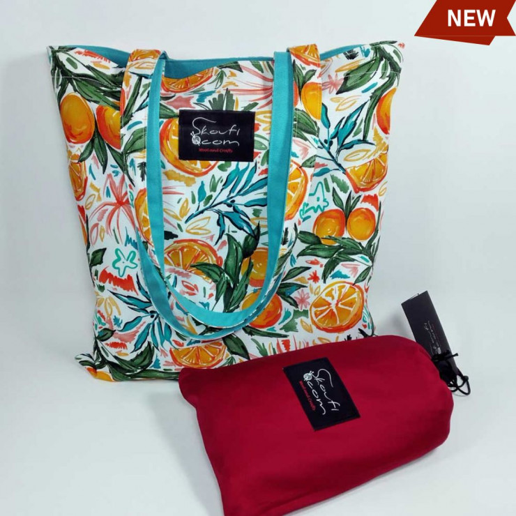 Υφασμάτινη Tote Bag 100% Βαμβακερή (OEKO-TEX) | Σχέδιο: Πορτοκάλια | Επένδυση: Aqua | Διαστάσεις: 38x38 cm