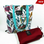 Υφασμάτινη Tote Bag 100% Βαμβακερή (OEKO-TEX) | Λευκό με Χρωματιστά Φύλλα | Επένδυση: Aqua | Διαστάσεις: 38x38 cm