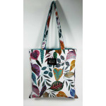 Υφασμάτινη Tote Bag 100% Βαμβακερή (OEKO-TEX) | Λευκό με Χρωματιστά Φύλλα | Επένδυση: Aqua | Διαστάσεις: 38x38 cm
