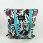 Υφασμάτινη Tote Bag 100% Βαμβακερή (OEKO-TEX) | Λευκό με Χρωματιστά Φύλλα | Επένδυση: Aqua | Διαστάσεις: 38x38 cm