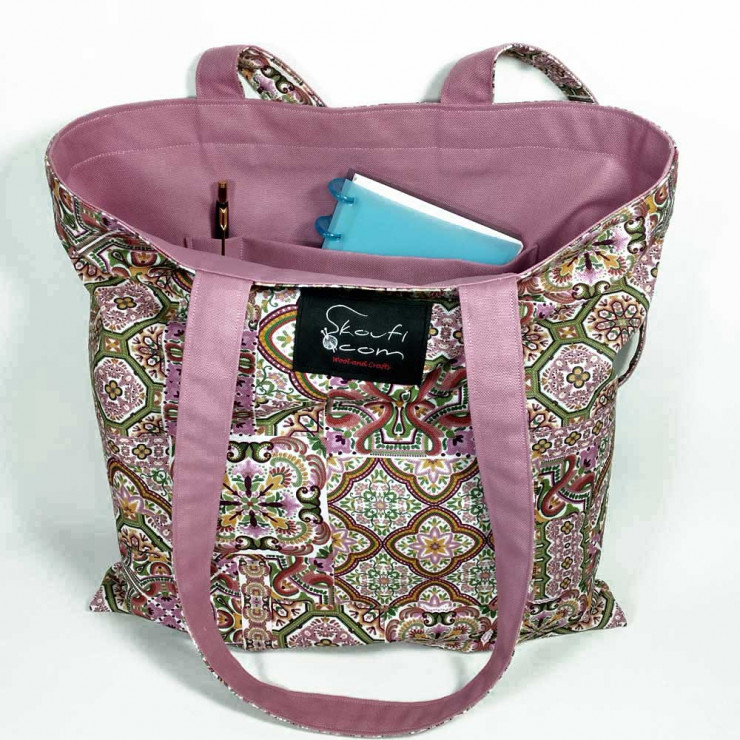 Υφασμάτινη Tote Bag 100% Βαμβακερή (OEKO-TEX) | Πολύχρωμα Μοτίβα | Επένδυση: Rosa Antico | Διαστάσεις: 38x38 cm