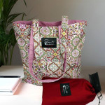 Υφασμάτινη Tote Bag 100% Βαμβακερή (OEKO-TEX) | Πολύχρωμα Μοτίβα | Επένδυση: Rosa Antico | Διαστάσεις: 38x38 cm