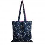 Χειροποίητη Tote Bag “Λουλουδάκια Μπλε” – Βαμβακερή (OEKO-TEX) – Λιλά Επένδυση – 38x38 cm