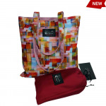 Χειροποίητη Tote Bag “Πολύχρωμα Πλακάκια” – Βαμβακερή (OEKO-TEX) – Rosa Antico Επένδυση – 38x38 cm