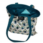 Χειροποίητη Tote Bag “Παγώνι” – Βαμβακερή (OEKO-TEX) – Πετρόλ Επένδυση – 38x38 cm