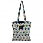 Χειροποίητη Tote Bag “Παγώνι” – Βαμβακερή (OEKO-TEX) – Πετρόλ Επένδυση – 38x38 cm